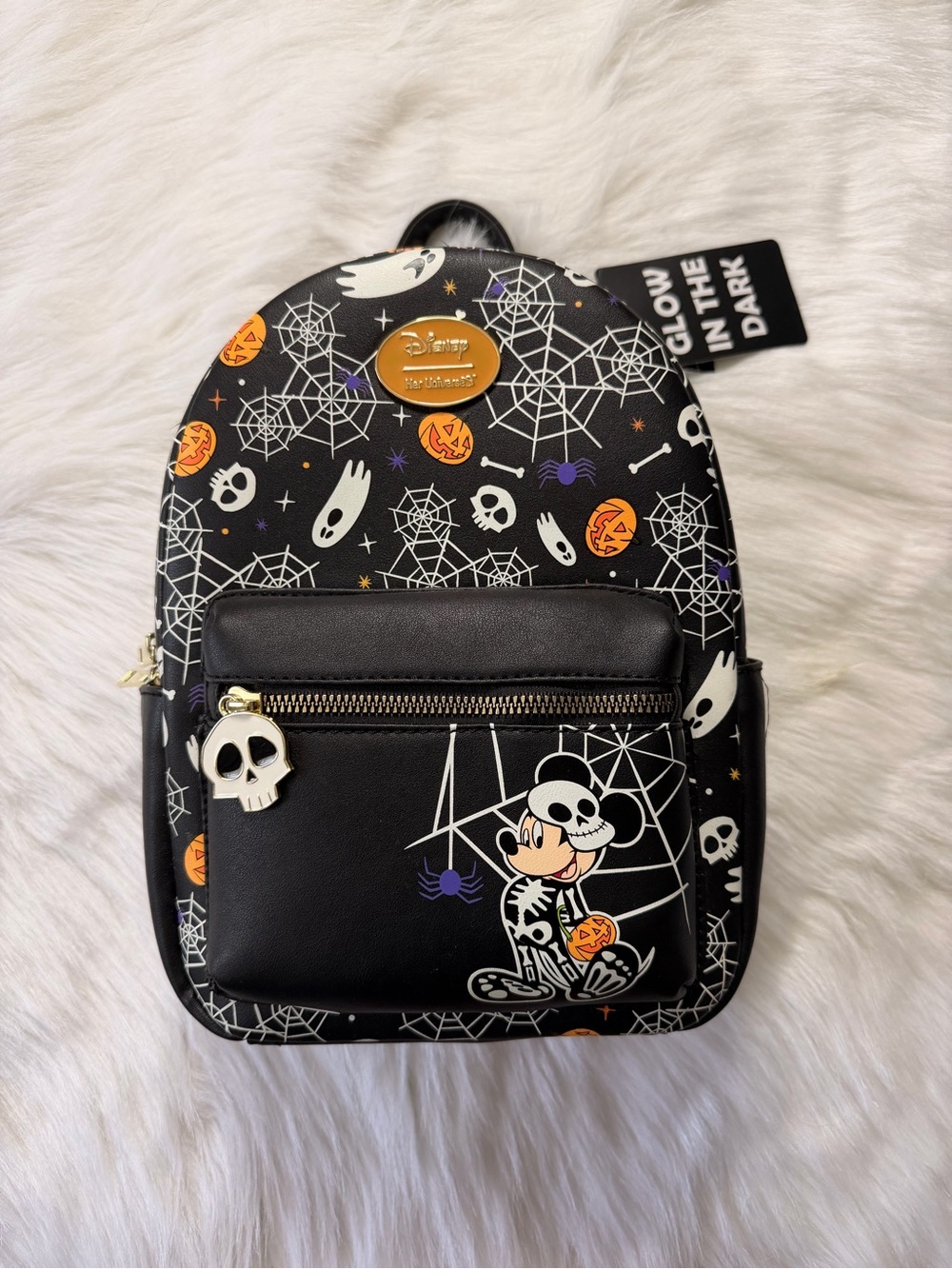 Disney Black Halloween Mickey Mini Backpack with Orange Accents- NWT